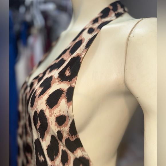 Sleeveless Backless Halter Maxi Dress - Leopard Print apricot size Large - Picture 7 of 9